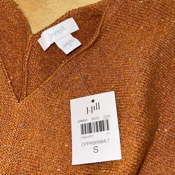 J. Jill Pure‎ Jill Tweed Double-V Sweater Size S Retail $89 NWT Burnt Orange - Picture 7 of 10